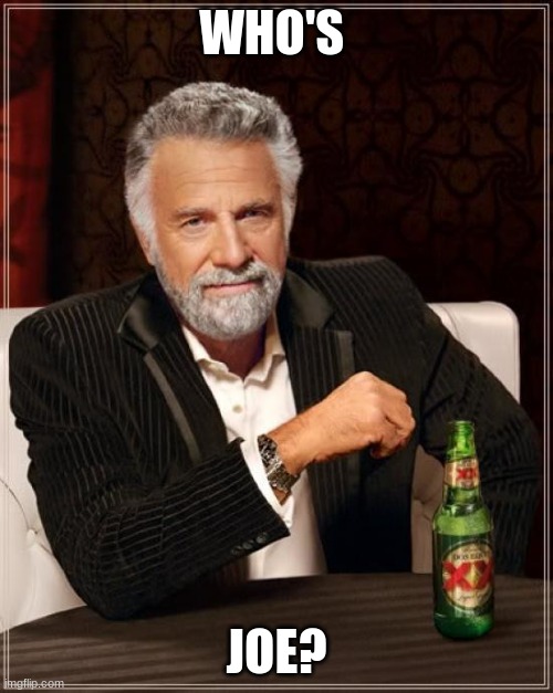 The Most Interesting Man In The World | WHO'S; JOE? | image tagged in memes,the most interesting man in the world | made w/ Imgflip meme maker