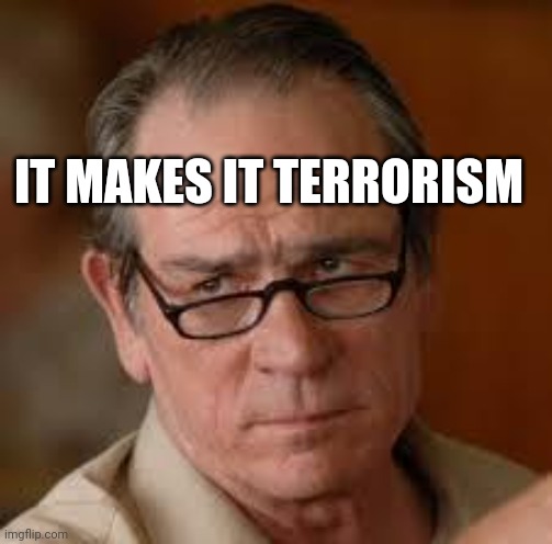 my face when someone asks a stupid question | IT MAKES IT TERRORISM | image tagged in my face when someone asks a stupid question | made w/ Imgflip meme maker