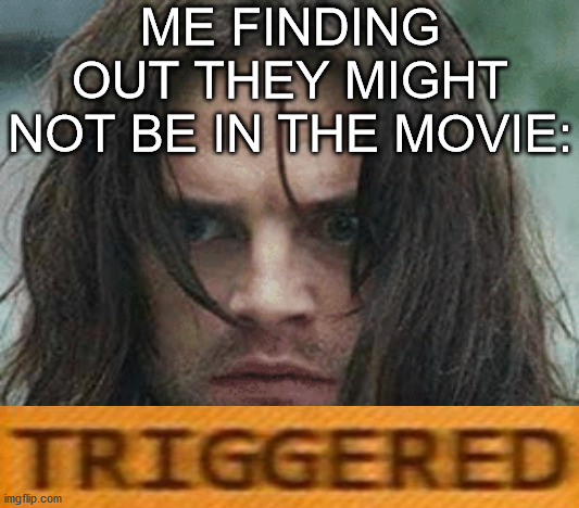 Triggered Winter Soldier | ME FINDING OUT THEY MIGHT NOT BE IN THE MOVIE: | image tagged in triggered winter soldier | made w/ Imgflip meme maker