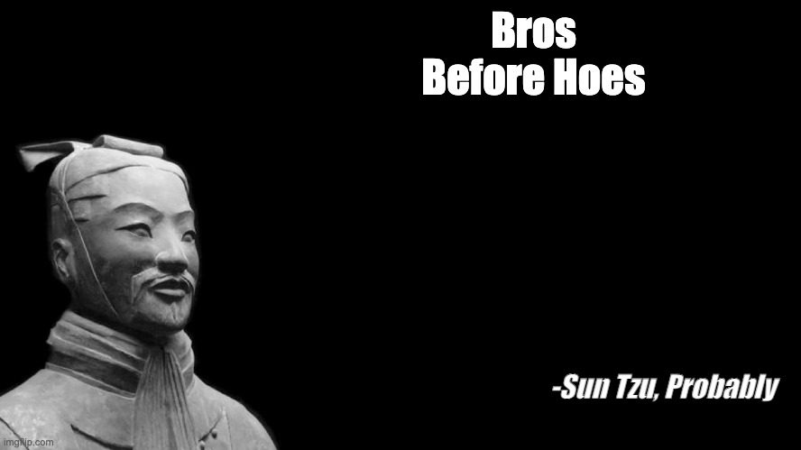 Sun Tzu | Bros Before Hoes; -Sun Tzu, Probably | image tagged in sun tzu | made w/ Imgflip meme maker