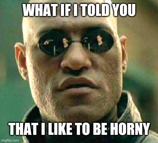 What if i told you | WHAT IF I TOLD YOU; THAT I LIKE TO BE HORNY | image tagged in what if i told you | made w/ Imgflip meme maker