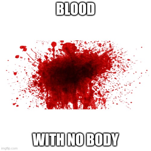 Blank Transparent Square Meme | BLOOD; WITH NO BODY | image tagged in memes,blank transparent square | made w/ Imgflip meme maker