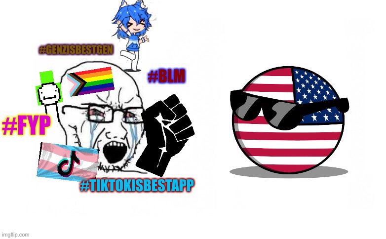 TikToker soyboy vs Americaball template | image tagged in tiktoker soyboy vs americaball | made w/ Imgflip meme maker