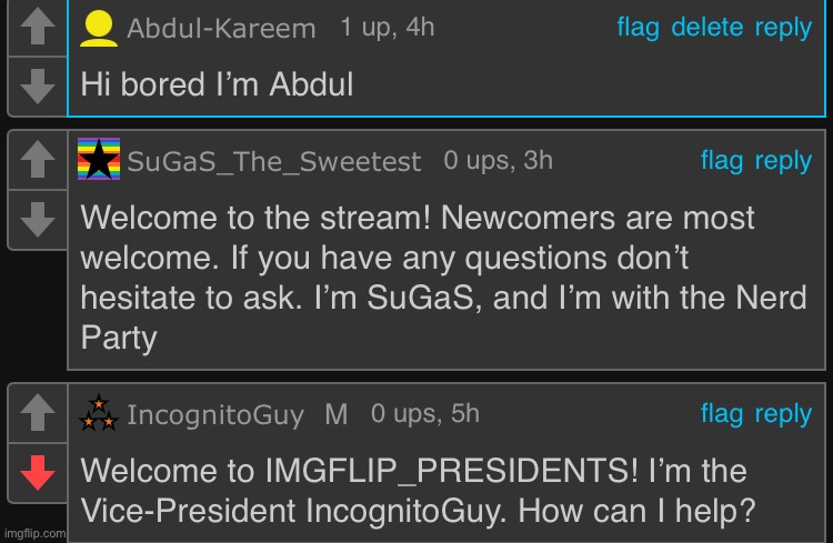 the three responses to a new user | made w/ Imgflip meme maker