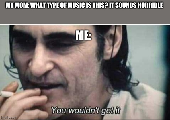 i listen to speedcore | MY MOM: WHAT TYPE OF MUSIC IS THIS? IT SOUNDS HORRIBLE; ME: | image tagged in you wouldn't get it | made w/ Imgflip meme maker