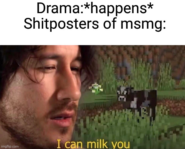 Drama:*happens*
Shitposters of msmg: | image tagged in blank white template,i can milk you template | made w/ Imgflip meme maker