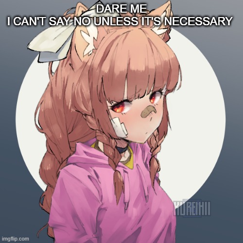 DARE ME
I CAN'T SAY NO UNLESS IT'S NECESSARY | image tagged in ginger 3 | made w/ Imgflip meme maker