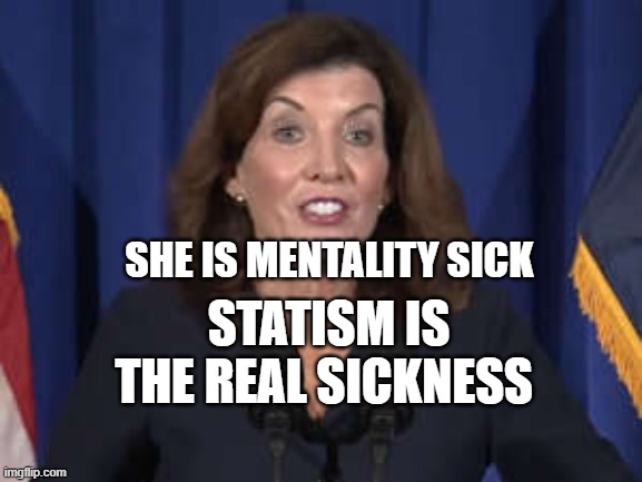 Kathy Hochul | SHE IS MENTALITY SICK; STATISM IS THE REAL SICKNESS | image tagged in kathy hochul | made w/ Imgflip meme maker