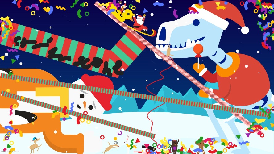 attack on the giant skeleton t rex and the giant penguin fanatic snowman (and the stupid duck fanatics riding into the evil t re | made w/ Imgflip meme maker