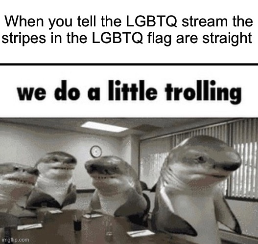 we do a little trolling | When you tell the LGBTQ stream the stripes in the LGBTQ flag are straight | image tagged in we do a little trolling | made w/ Imgflip meme maker