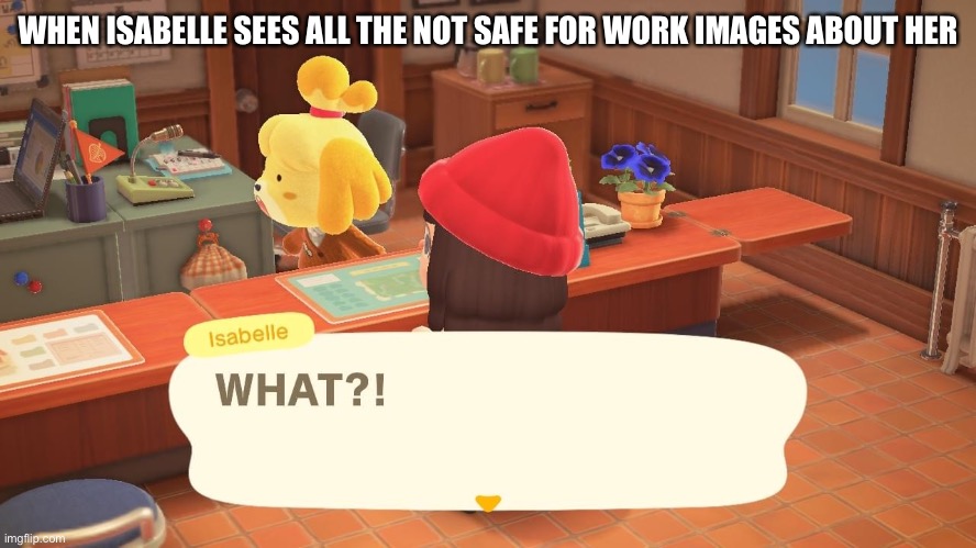 Why 32 | WHEN ISABELLE SEES ALL THE NOT SAFE FOR WORK IMAGES ABOUT HER | image tagged in animal crossing | made w/ Imgflip meme maker