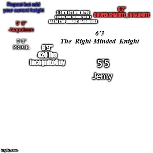 Daaamn, all of you guys are giants. | 5'5; Jemy | made w/ Imgflip meme maker