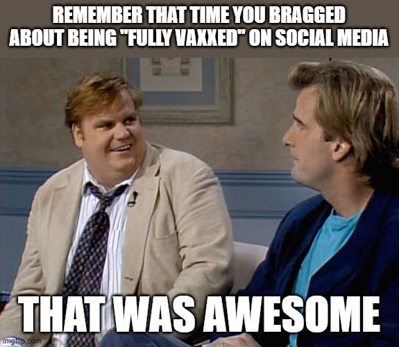 Remember that time | REMEMBER THAT TIME YOU BRAGGED ABOUT BEING "FULLY VAXXED" ON SOCIAL MEDIA; THAT WAS AWESOME | image tagged in remember that time | made w/ Imgflip meme maker