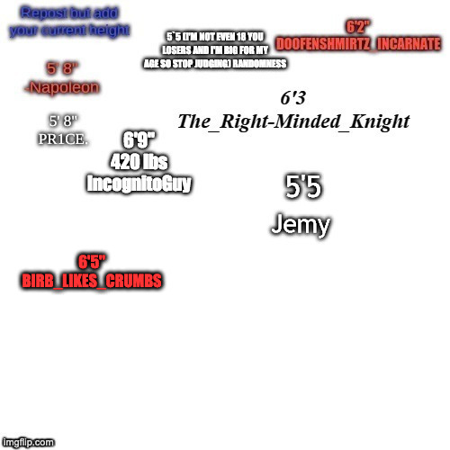 How old are ya'll lmao, how r u guys so tall | 6'5''
BIRB_LIKES_CRUMBS | made w/ Imgflip meme maker