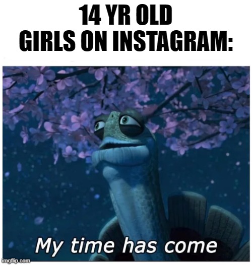 My time has come | 14 YR OLD GIRLS ON INSTAGRAM: | image tagged in my time has come | made w/ Imgflip meme maker