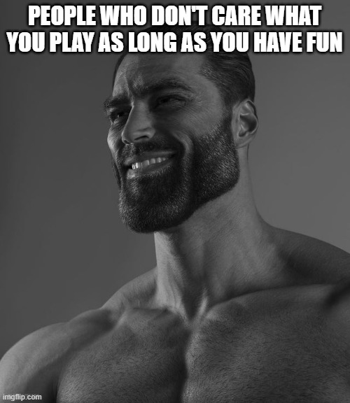 Giga Chad | PEOPLE WHO DON'T CARE WHAT YOU PLAY AS LONG AS YOU HAVE FUN | image tagged in giga chad | made w/ Imgflip meme maker