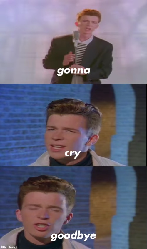 image tagged in gonna cry goodbye,rick astley | made w/ Imgflip meme maker
