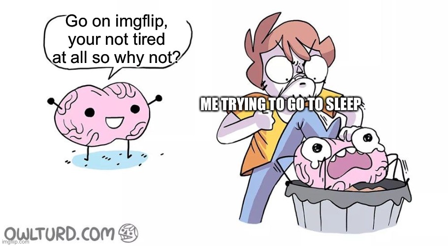Temp belongs to Darmug | Go on imgflip, your not tired at all so why not? ME TRYING TO GO TO SLEEP | image tagged in beat the brain | made w/ Imgflip meme maker