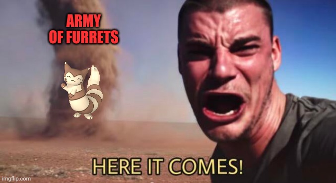 HERE IT COMES! | ARMY OF FURRETS | image tagged in here it comes | made w/ Imgflip meme maker