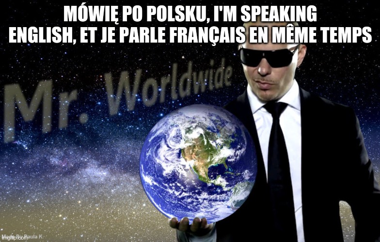 Mr Worldwide | MÓWIĘ PO POLSKU, I'M SPEAKING ENGLISH, ET JE PARLE FRANÇAIS EN MÊME TEMPS | image tagged in mr worldwide | made w/ Imgflip meme maker