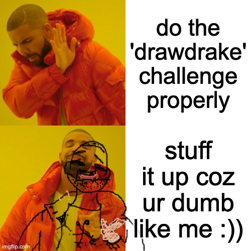 i stuffed it up | do the 'drawdrake' challenge properly; stuff it up coz ur dumb like me :)) | image tagged in drake hotline bling | made w/ Imgflip meme maker