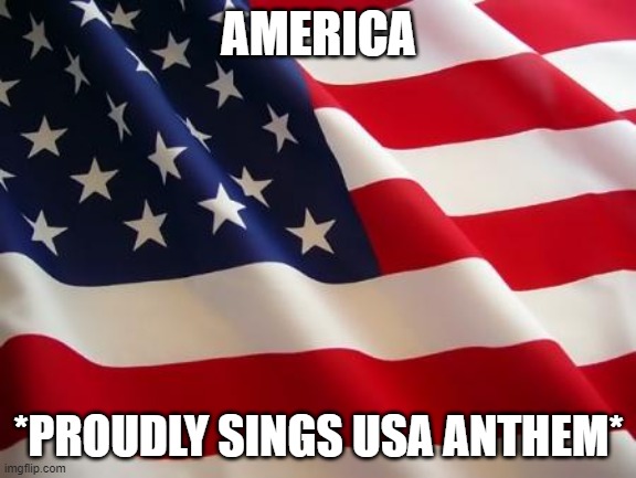 American flag | AMERICA; *PROUDLY SINGS USA ANTHEM* | image tagged in american flag | made w/ Imgflip meme maker