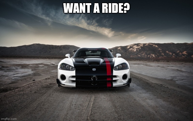 dodge viper rock | WANT A RIDE? | image tagged in dodge viper rock | made w/ Imgflip meme maker