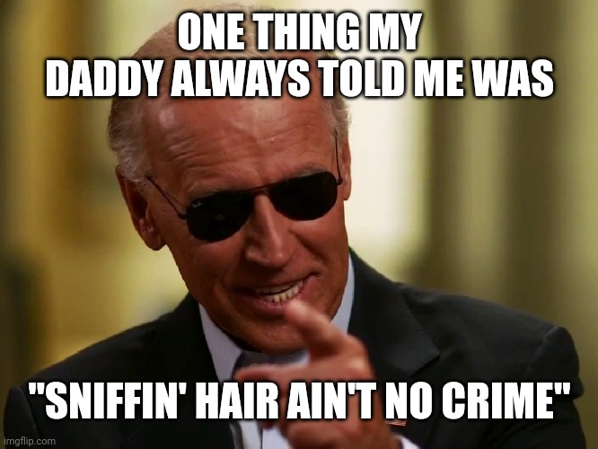 Cool Joe Biden | ONE THING MY DADDY ALWAYS TOLD ME WAS; "SNIFFIN' HAIR AIN'T NO CRIME" | image tagged in cool joe biden | made w/ Imgflip meme maker