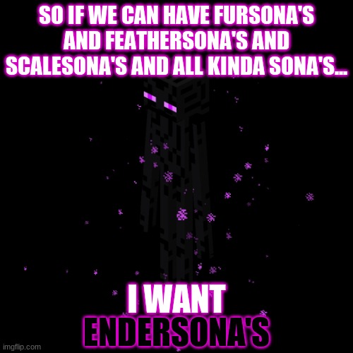 Also- Im online now :3 | SO IF WE CAN HAVE FURSONA'S AND FEATHERSONA'S AND SCALESONA'S AND ALL KINDA SONA'S... I WANT; ENDERSONA'S | made w/ Imgflip meme maker