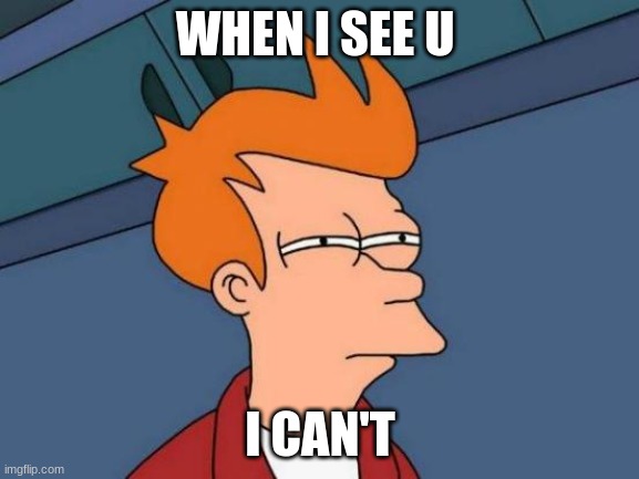 Futurama Fry | WHEN I SEE U; I CAN'T | image tagged in memes,futurama fry | made w/ Imgflip meme maker