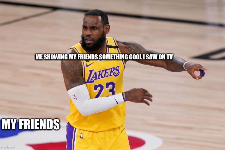 ME SHOWING MY FRIENDS SOMETHING COOL I SAW ON TV; MY FRIENDS | image tagged in lebron james | made w/ Imgflip meme maker