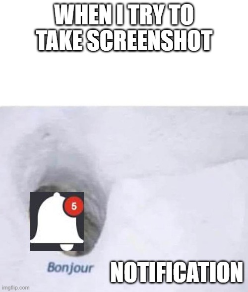 Bonjour | WHEN I TRY TO TAKE SCREENSHOT; NOTIFICATION | image tagged in bonjour | made w/ Imgflip meme maker