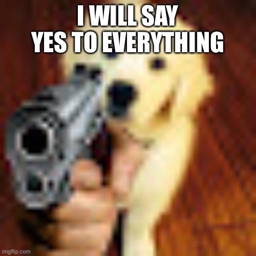 Dog gun | I WILL SAY YES TO EVERYTHING | image tagged in dog gun | made w/ Imgflip meme maker