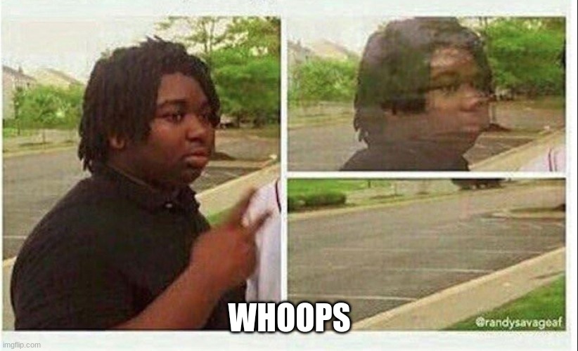 Black guy disappearing | WHOOPS | image tagged in black guy disappearing | made w/ Imgflip meme maker