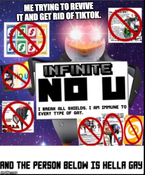 Infinite No U | ME TRYING TO REVIVE IT AND GET RID OF TIKTOK. | image tagged in infinite no u | made w/ Imgflip meme maker