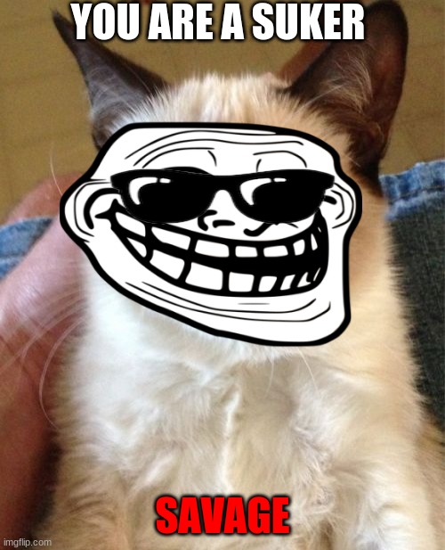 Grumpy Cat Meme | YOU ARE A SUKER; SAVAGE | image tagged in memes,grumpy cat | made w/ Imgflip meme maker
