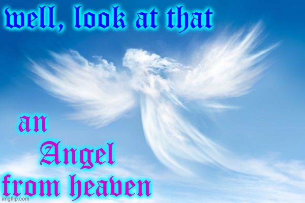 well, look at that an           
Angel
from heaven | made w/ Imgflip meme maker