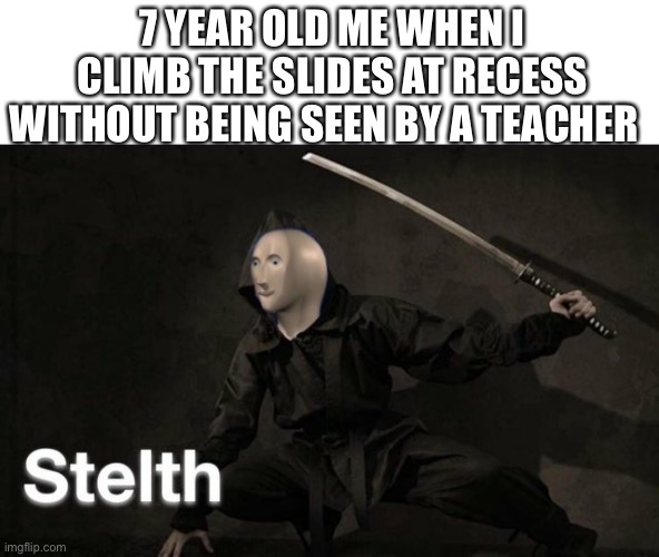 U know what happens when they see u climbing |  7 YEAR OLD ME WHEN I CLIMB THE SLIDES AT RECESS WITHOUT BEING SEEN BY A TEACHER | image tagged in stelth,school,climbing,memes | made w/ Imgflip meme maker