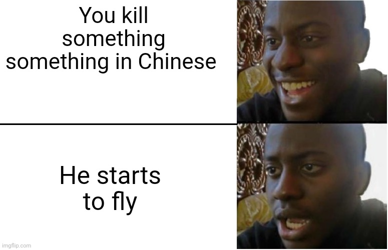 Disappointed Black Guy | You kill something something in Chinese; He starts to fly | image tagged in disappointed black guy | made w/ Imgflip meme maker