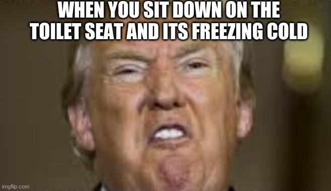 When you sit down on the toilet and its freezing | WHEN YOU SIT DOWN ON THE TOILET SEAT AND ITS FREEZING COLD | image tagged in bathroom,toilet,freezing cold,cold | made w/ Imgflip meme maker