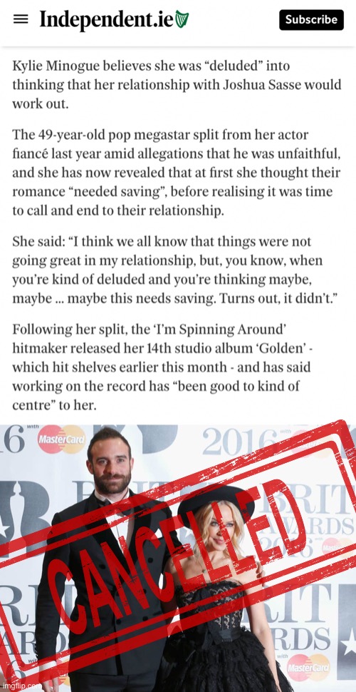 Breakups are always cringe | image tagged in kylie joshua sasse | made w/ Imgflip meme maker
