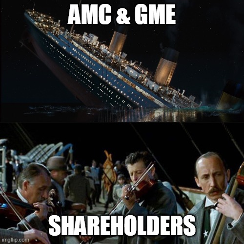 it was fun while it lasted | AMC & GME; SHAREHOLDERS | image tagged in titanic band,apes,amc,gme | made w/ Imgflip meme maker