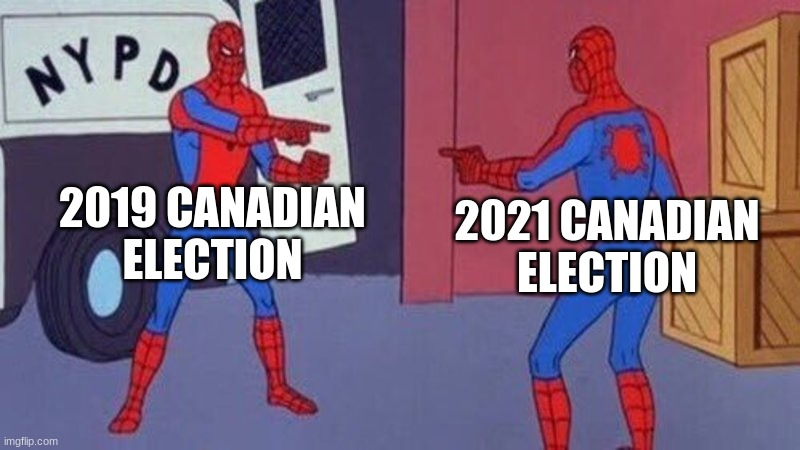 It be true | 2019 CANADIAN ELECTION; 2021 CANADIAN ELECTION | image tagged in spiderman pointing at spiderman | made w/ Imgflip meme maker
