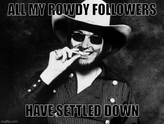 Hank Strangmeme Jr | ALL MY ROWDY FOLLOWERS HAVE SETTLED DOWN | image tagged in hank strangmeme jr | made w/ Imgflip meme maker