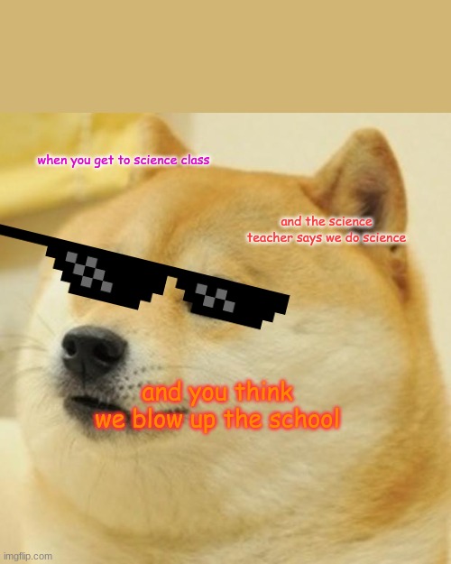 THE SCIENCE CLASS | when you get to science class; and the science teacher says we do science; and you think we blow up the school | image tagged in memes,doge | made w/ Imgflip meme maker