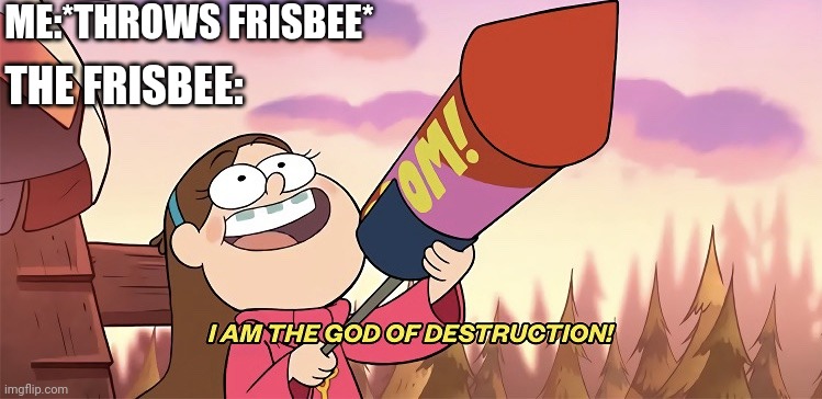 The frisbee went from 0 to 100 real quacking quick | ME:*THROWS FRISBEE*; THE FRISBEE: | image tagged in i am the god of destruction | made w/ Imgflip meme maker