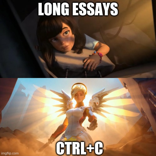 best thing ever invented | LONG ESSAYS; CTRL+C | image tagged in overwatch mercy meme,school,relatable,essays | made w/ Imgflip meme maker