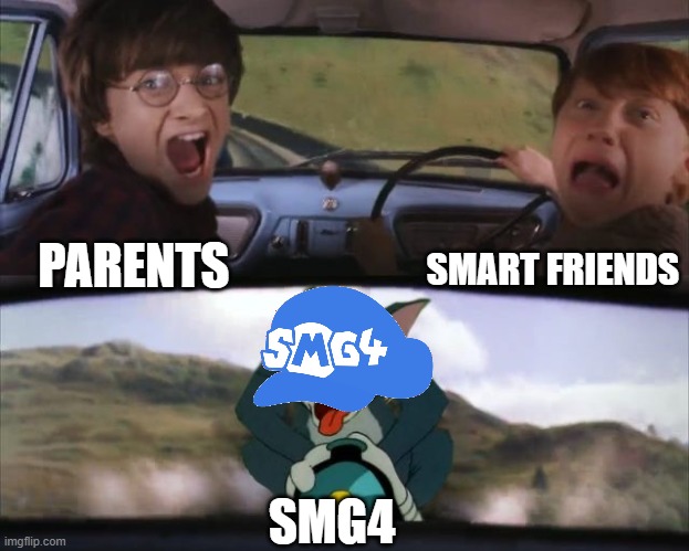 BIOTCH | SMART FRIENDS; PARENTS; SMG4 | image tagged in tom chasing harry and ron weasly,smg4,parents and teachers | made w/ Imgflip meme maker