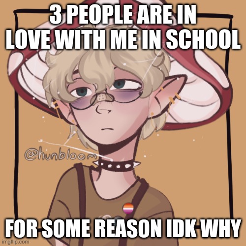 help | 3 PEOPLE ARE IN LOVE WITH ME IN SCHOOL; FOR SOME REASON IDK WHY | image tagged in mooshroom | made w/ Imgflip meme maker