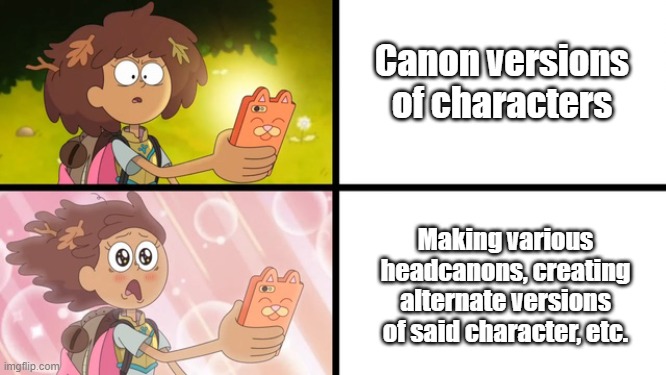 Excited Anne | Canon versions of characters; Making various headcanons, creating alternate versions of said character, etc. | image tagged in excited anne | made w/ Imgflip meme maker